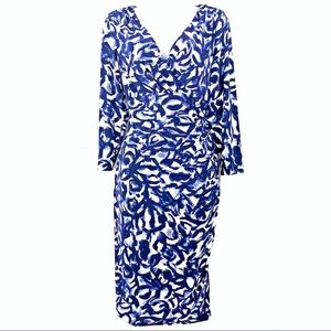 Lauren Ralph Lauren blue and cream V-neck dress 14